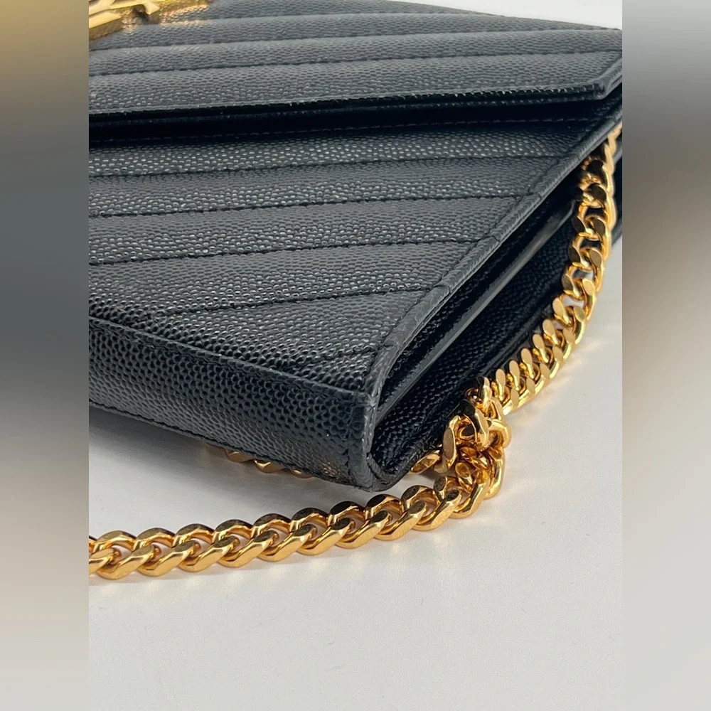 Saint Laurent Cassandre Matelasse Black Leather Wallet On Chain - Picture 6 of 12